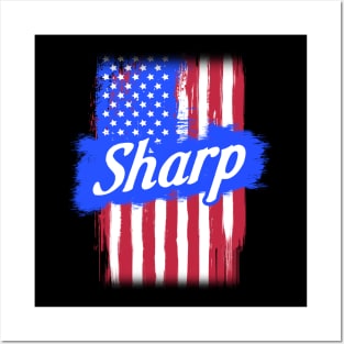 American Flag Sharp Family Gift For Men Women, Surname Last Name Posters and Art